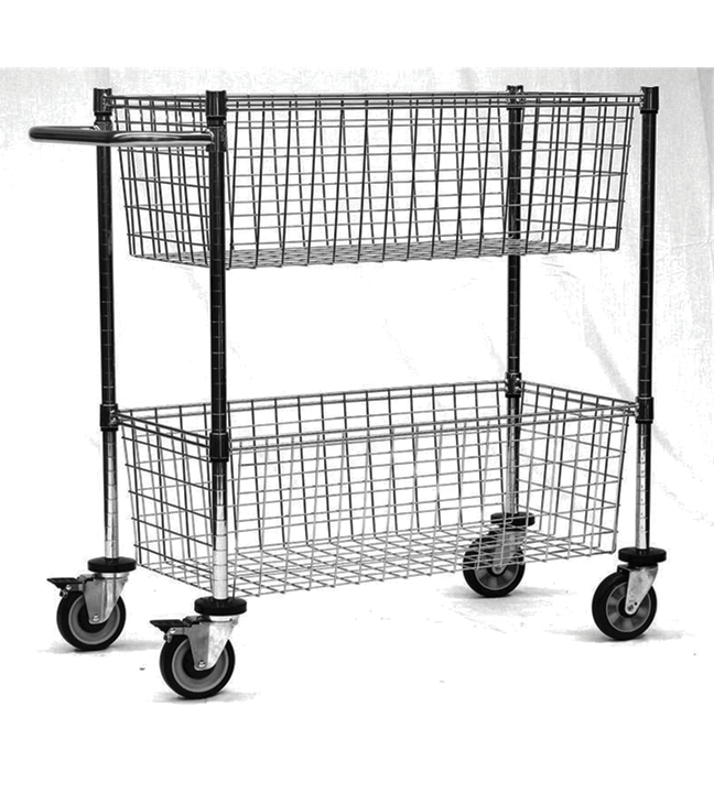 081694 Chrome Basket Supply/Mail Cart 42"L x 18"W x 39.5"H